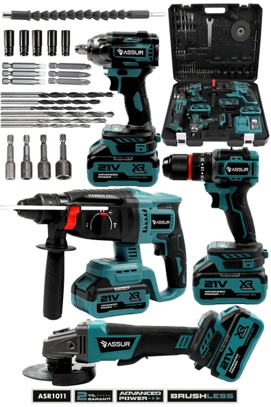 Assur Profesyonel 21V Akülü Matkap & Taşlama & Kırıcı Delici Hilti & Somun Sıkma Sökme 4'lü Set