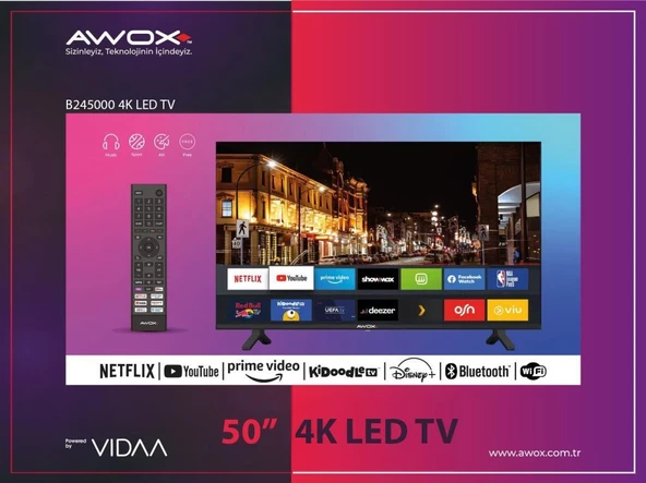 AWOX B245000 50" 4K LED TV 3,7 ( 6 ) 17.756 TL **Sepete Özel**