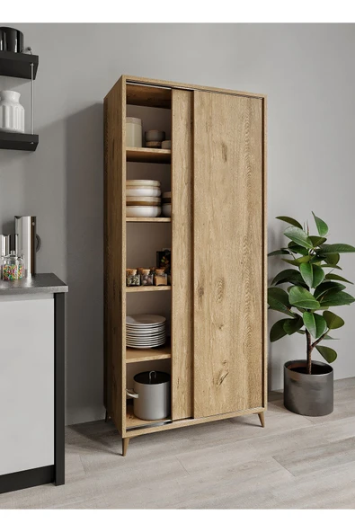 KZNMOB HOME Sürgülü Çok Amaçlı Meşe Mutfak Dolabı, Erzak Dolabı, Kavanoz Dolabı, Kiler Dolabı 5.749 TL **Sepete Özel**