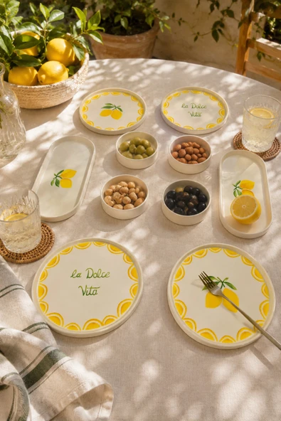 Vita Lemony 10 Parça 4 Kişilik Akdeniz Esintili Seramik Servis ve Kahvaltı Takımı